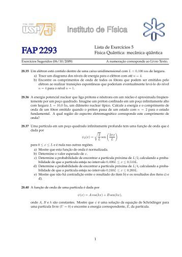 Lista de ExercÄ±cios 5 FÄ±sica QuÃ¢ntica: mecÃ¢nica q Â¨uÃ¢ntica - Plato