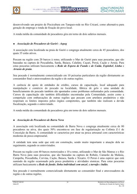 macrodiagnóstico da pesca marítima do estado do espírito santo sig