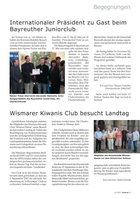 bericht von Governor Peter Wüllenweber - Kiwanis