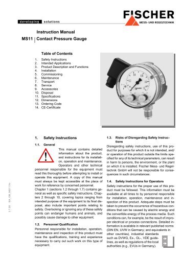 Instruction Manual MS11 Contact Pressure Gauge - FISCHER Mess