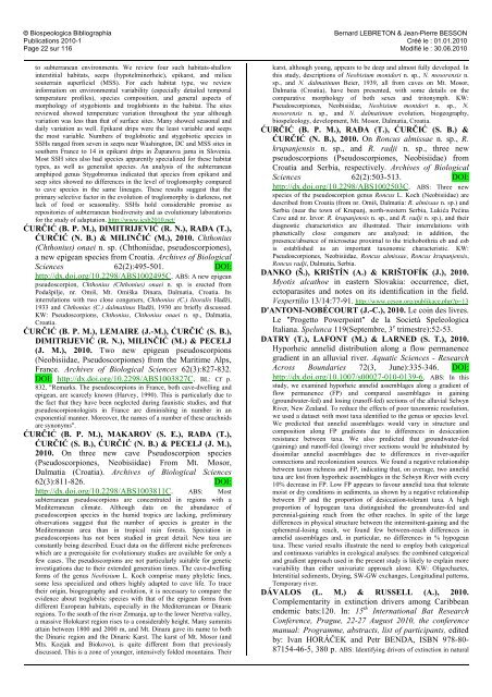 © Biospeologica Bibliographia - Publications 2010-2