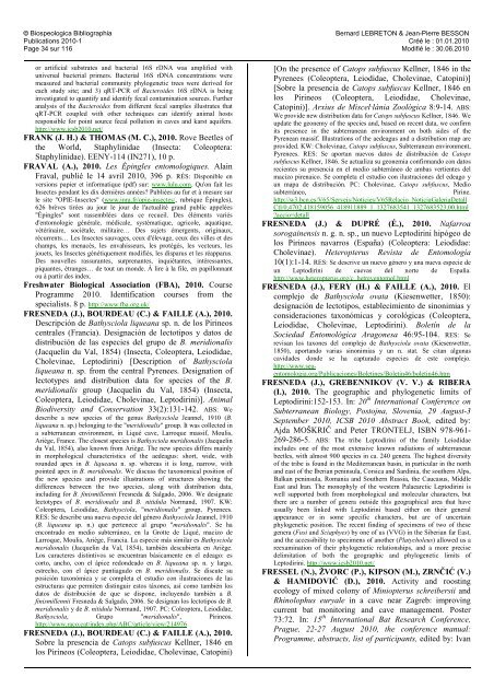 © Biospeologica Bibliographia - Publications 2010-2