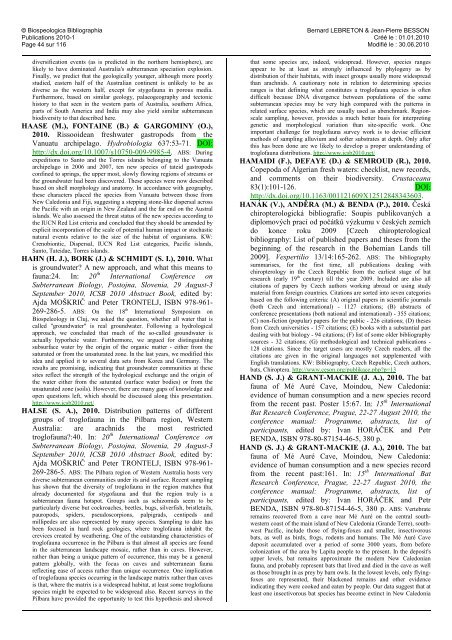 © Biospeologica Bibliographia - Publications 2010-2