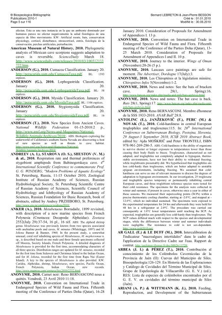 © Biospeologica Bibliographia - Publications 2010-2