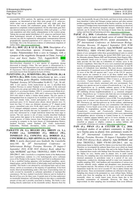 © Biospeologica Bibliographia - Publications 2010-2