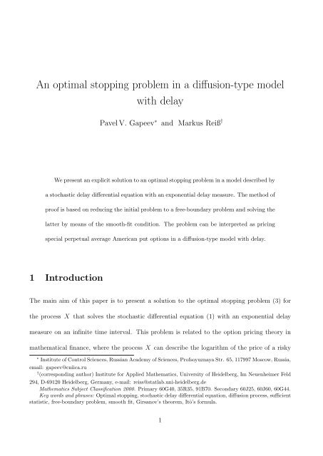An optimal stopping problem in a diffusion-type model with delay