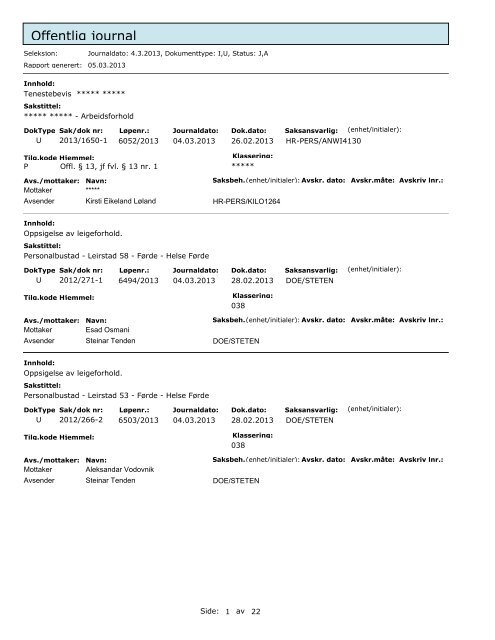 Offentleg journal 03 04 2013.pdf - Helse FÃ¸rde