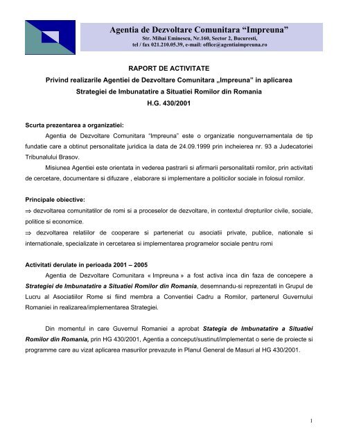 Raport de activitate - Agentia de Dezvoltare Comunitara Impreuna