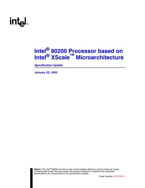 Intel 80200 Processor based on Intel XScale Microarchitecture