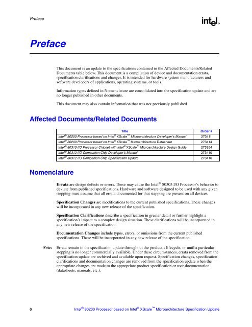 Intel 80200 Processor based on Intel XScale Microarchitecture