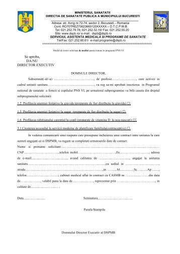 Model cerere pentru medicii care solicita intrarea in Programul ...