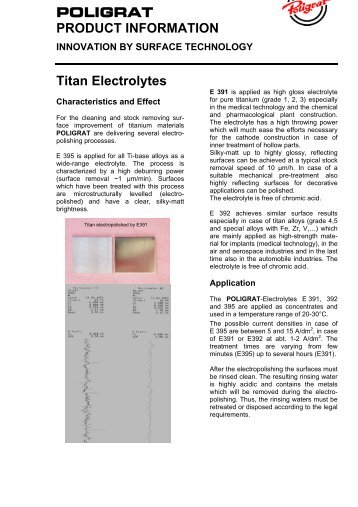 Productinformation - Elektrolyt E391-392-395 -Titan ... - Poligrat (UK)