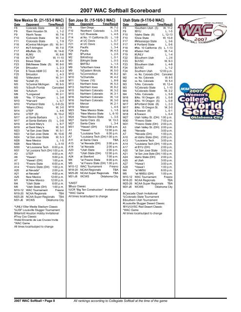 Schedule: Week #7 Results: Week #6 - Western Athletic Conference