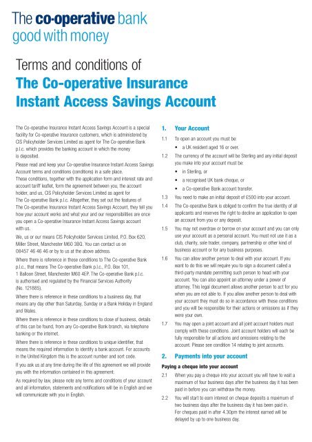 Terms and conditions - The Co-operative Bank