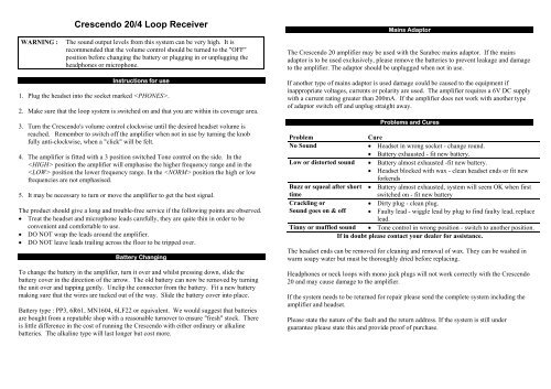 Crescendo 20/4 Plus System Instructions - Sarabec