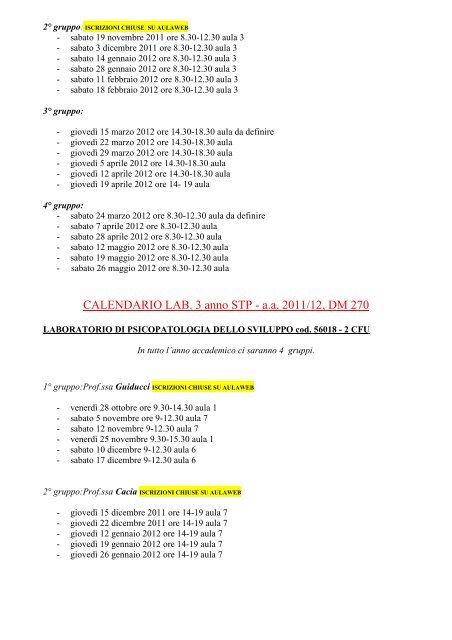 CALENDARIO LAB. 2 anno STP - a.a. 2011/12, DM 270