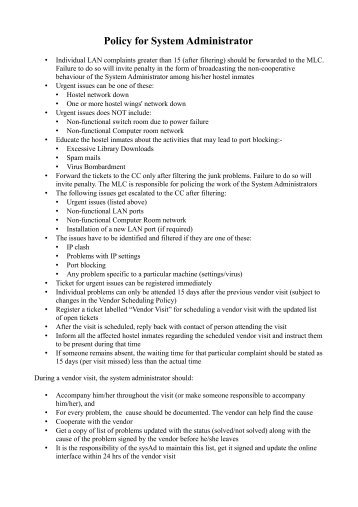Policies for Hostel Sysads - Gymkhana