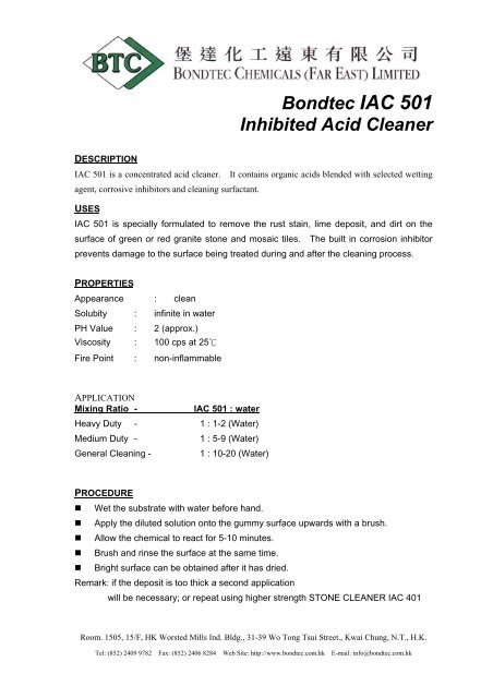 Bondtec IAC 501 Inhibited Acid Cleaner - Smart-Info Limited