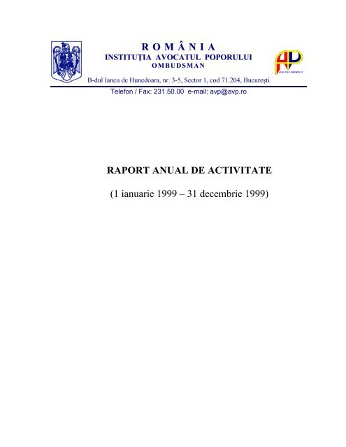 Raport anual 1999 - Avocatul Poporului