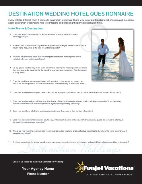 destination wedding hotel questionnaire - VAX VacationAccess