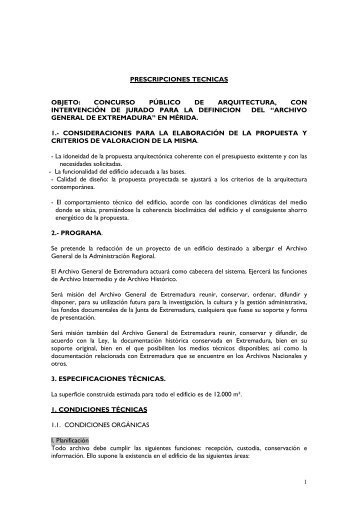 PRESCRIPCIONES TECNICAS Y BASES DEL CONCURSO