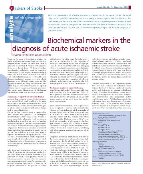 Biochemical markers in the diagnosis of acute ischaemic stroke