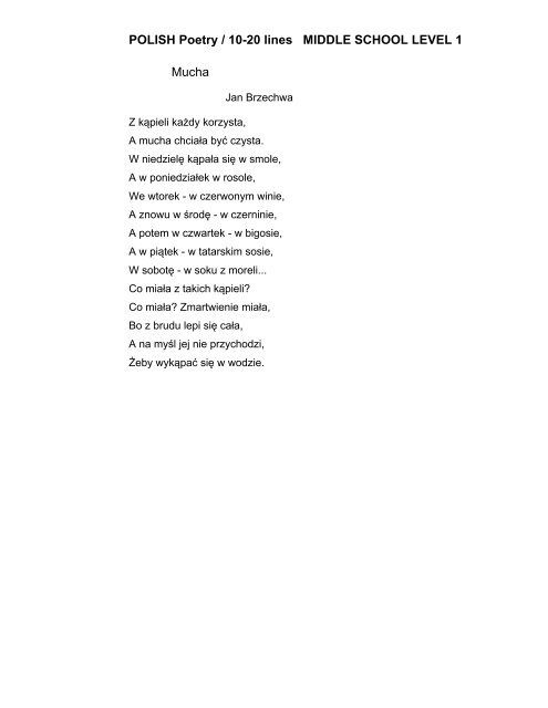 POLISH Poetry / 10-20 lines MIDDLE SCHOOL LEVEL 1 Kotek