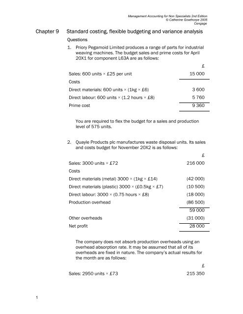 Chapter 9 Standard costing, flexible budgeting and variance analysis