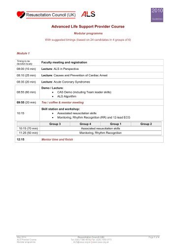 Advanced Life Support Modular course - Programme - Resuscitation ...