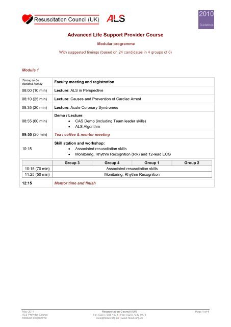 Advanced Life Support Modular course - Programme - Resuscitation ...