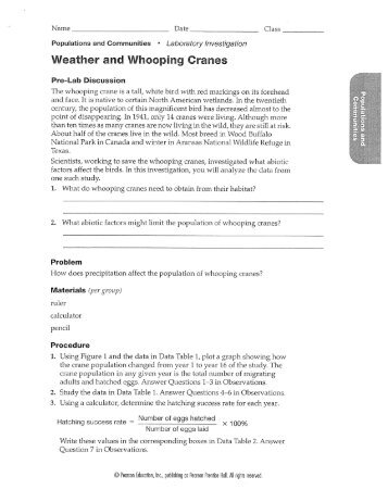 Weather & Whooping Cranes Lab Worksheet - Century Life Science