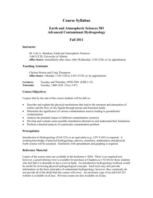 Course syllabus - Earth and Atmospheric Sciences - University of ...