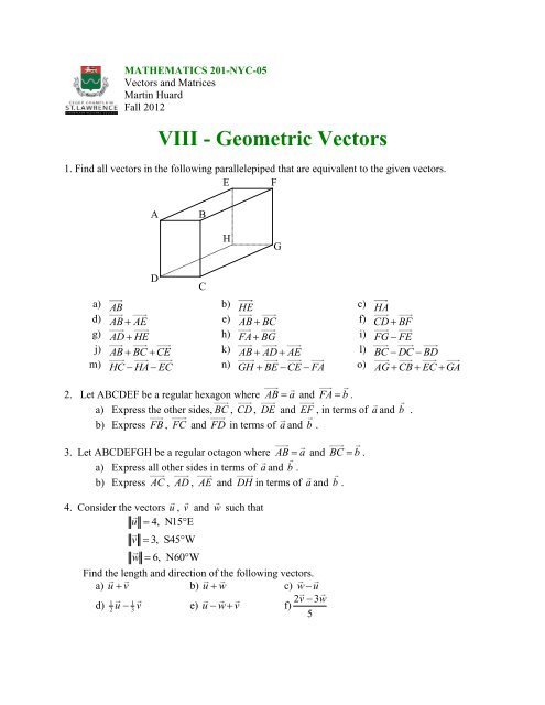 VIII - Geometric Vectors - SLC Home Page