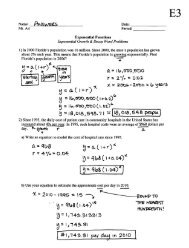Exponential Functions - Growth & Decay - Worksheet - E3 - Answers ...