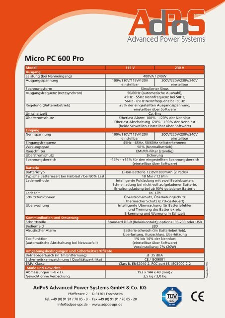 Micro PC 600 Pro - AdPoS USV