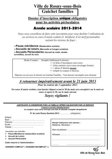 Les Inscriptions - Site officiel de la ville de Rosny-sous-Bois