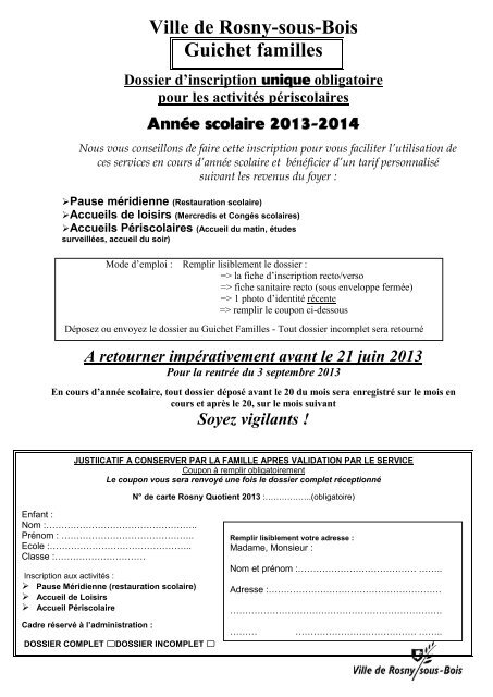 Les Inscriptions - Site officiel de la ville de Rosny-sous-Bois