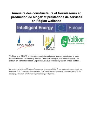 Annuaire des constructeurs et fournisseurs en production de biogaz ...