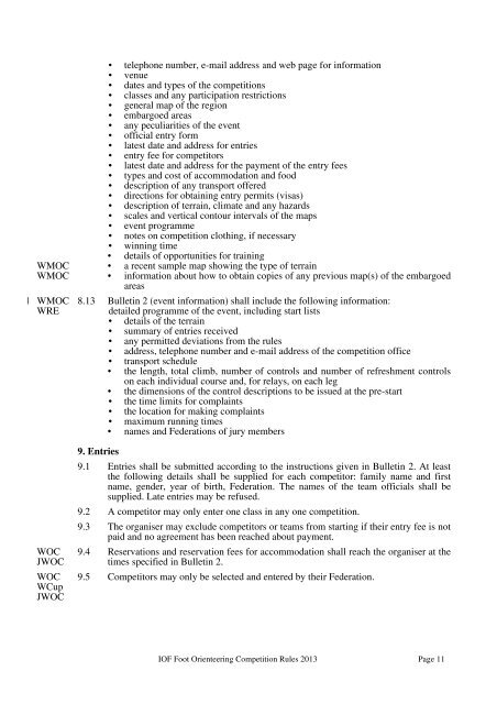 Rules for the Orienteering event in - International Orienteering ...