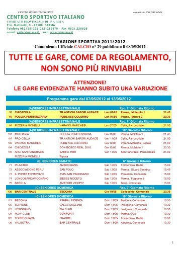 tutte le gare, come da regolamento, non sono piÃ¹ ... - CSI Parma