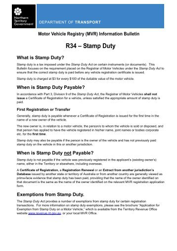 Information Bulletin R34 - Stamp Duty - Department of Transport
