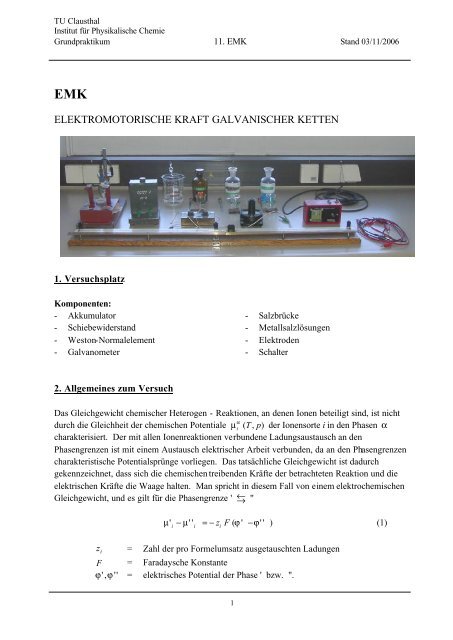 Elektromotorische Kraft (EMK) - Institut fÃ¼r Physikalische Chemie ...