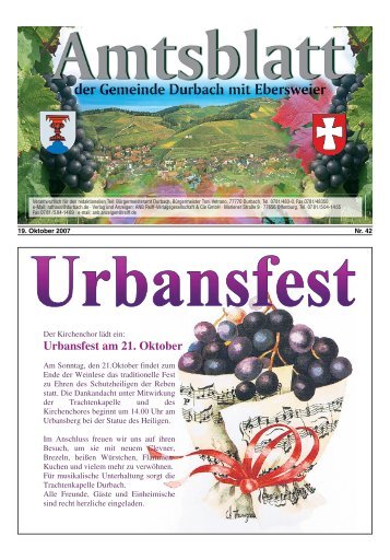 Urbansfest am 21. Oktober - Durbach