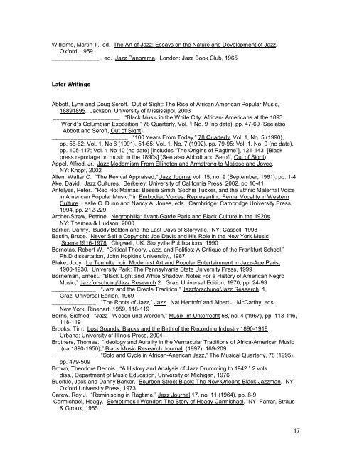 Early Jazz History and Criticism Bibliography John Szwed Pre-1940 ...