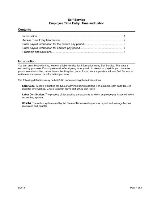 Self Service Application: Individual Time Entry - MMB Home