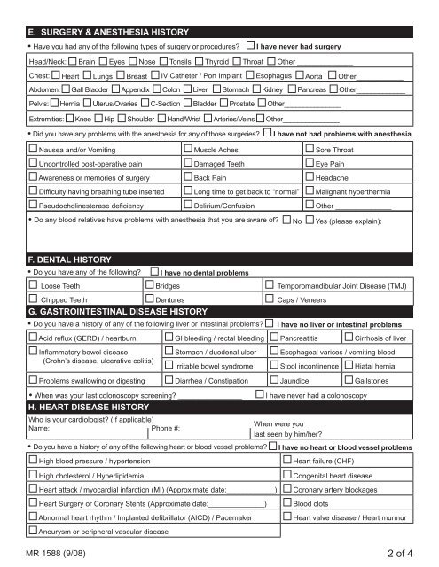 health questionnaire - Mount Sinai Hospital