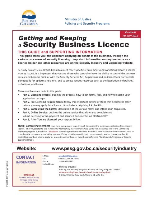 Getting and Keeping a Security Business Licence - Ministry of Justice