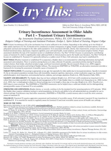 Urinary Incontinence Assessment in Older Adults Part I â Transient ...