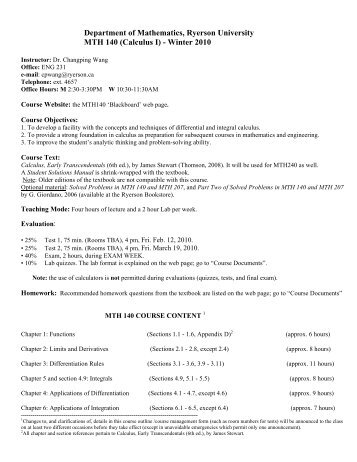 Course Outline - Mathematics - Ryerson University