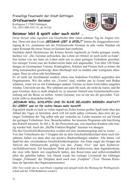 Nachrichtenblatt Oktober 2013 - Werbegemeinschaft Geismar ...